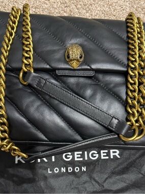Kurt Geiger Black Quilted Leather Shoulder Bag with Gold Chain
